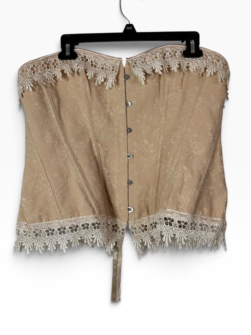 Vintage Style Floral Brocade Corset Top Lace Trim Busk Lace Up Gold Beige 3XL